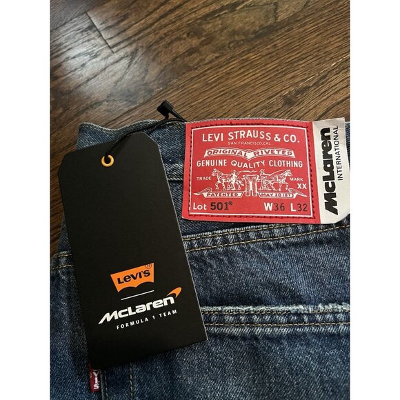 NWT Levi's x McLaren Racing 501 Jeans Mens Size 36x32 Vintage Dark Blue - Picture 2 of 9